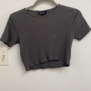 Topshop Grey Cropped Ribbed T Shirt Size 6